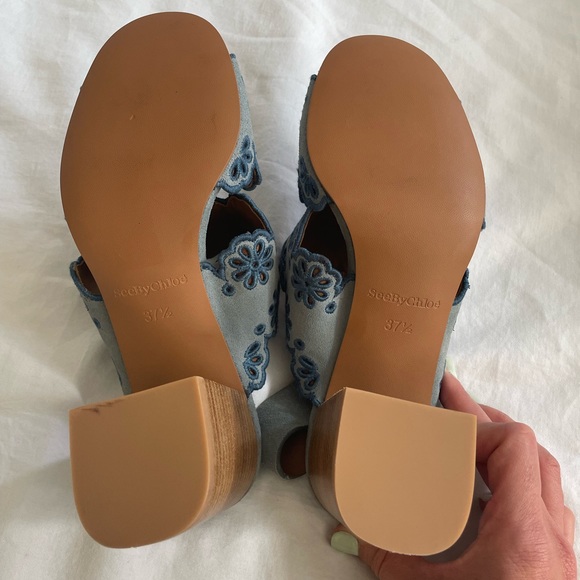 SEE BY CHLOE 🖤 Blue suede embroidered sandals - Picture 7 of 9